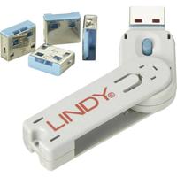 LINDY USB-A-poortslot USB-Lock + Key Set van 4 stuks Blauw Incl. 1 sleutel 40452