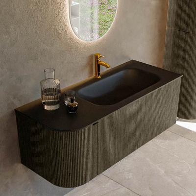 Badmeubel Mondiaz Kurve | 115 cm cm | Meubelkleur Shadow | Wastafelkleur Urban | Solid surface | Wasbak rechter zijde spoelbak | 1 kraangat