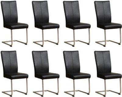 Set van 8 Zwarte leren industriële eetkamerstoelen Dry - poot rond rvs - Hermes Leer Nero (zwart leer)