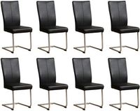 Set van 8 Zwarte leren industriële eetkamerstoelen Dry - poot rond rvs - Hermes Leer Nero (zwart leer)