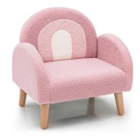 Trendmix Kinder Fauteuil Teddy Stof Roze Regenboog - Kinderzetel - Lounge Stoel - 51 x 42 x 51 cm