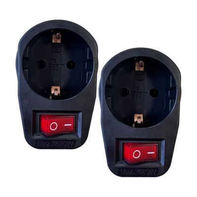 Benson Stopcontact adapter - 2x - zwart - met randaarde en schakelaar