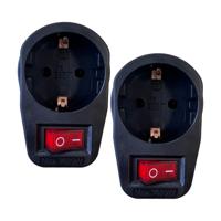 Benson Stopcontact adapter - 2x - zwart - met randaarde en schakelaar
