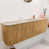 Toiletmeubel Mondiaz Joya Dlux | 123.2 cm | Meubelkleur Oak | Faye wastafel Frappe Wasbak Midden | 1 kraangat