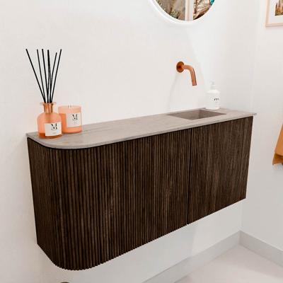 Toiletmeubel Mondiaz Joya Dlux | 91.6 cm | Meubelkleur Walnut | Faye wastafel Saba Wasbak Rechts | Zonder kraangat(en)