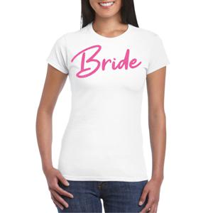 Vrijgezellenfeest T-shirt voor dames - Bride - wit - glitter roze - bruiloft/trouwen