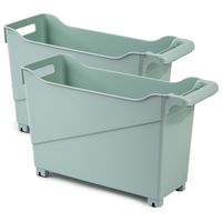 Set van 4x stuks kunststof trolleys pastel groen op wieltjes L45 x B17 x H29 cm Set van 4x stuks kunststof trolleys pastel groen op wieltjes L45 x B17 x H29 cm