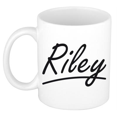 Riley Naam koffiemok - beker - met sierlijke letters - wit - 300 ml - Cadeau - Dames