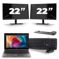 HP ZBook 15 G6 - Intel Core i9-9e Generatie - 15 inch - 16GB RAM - 256GB SSD - Windows 11 Home + 2x 22 inch Monitor