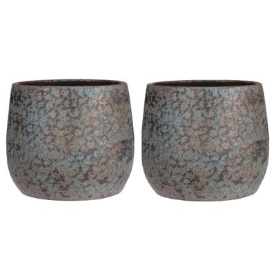 2x Bloempot keramiek voor kamerplant koper 31 x 38 cm
