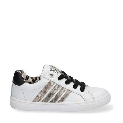 Braqeez Lesley Louwies leren sneakers met panterprint wit Braqeez Lesley Louwies leren sneakers met panterprint wit