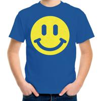 Verkleed T-shirt voor jongens - smiley - blauw - carnaval - feestkleding voor kinderen