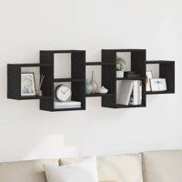 Wandplank Zwart Eiken 129x18x42 cm Bewerkt Hout