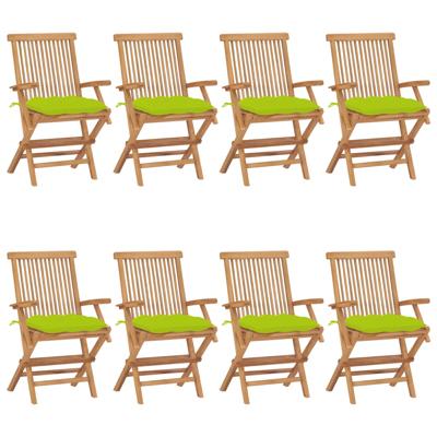Tuinstoelen 8 st met heldergroene kussens massief teakhout