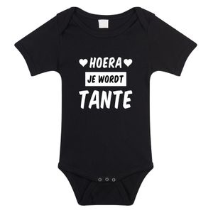 Hoera je wordt tante cadeau baby rompertje zwart meisjes/jongens 92 (18-24 maanden)  -