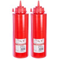 Doseerfles/sausfles rood - 2x - kunststof - met schenktuit - 500 ml - 25 x 6 cm