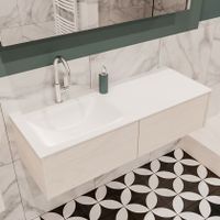 Mondiaz Lush Cloud badmeubel underlayment 120 cm 2 lades solid surface enkele spoelbak links 1 kraangat