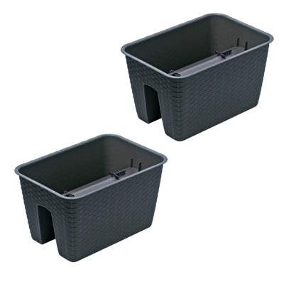 Balkon plantenbak Ratolla - 2x - kunststof - voor reling/balustrade - grijs - 40 cm - rotan look