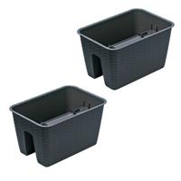Balkon plantenbak Ratolla - 2x - kunststof - voor reling/balustrade - grijs - 40 cm - rotan look