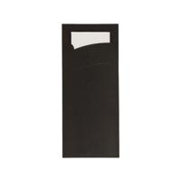 Bestekzakje pochette zwart met wit servet (600 stuks)