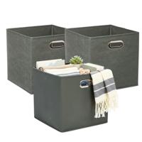 5Five Opbergmandjes - 3x - groengrijs - stof - inhoud 29 liter - 31 x 31 x 31 cm - Kast opberg box
