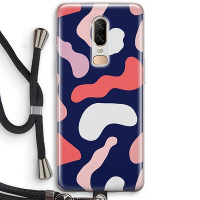Memphis Shapes Pink: OnePlus 6 Transparant Hoesje met koord