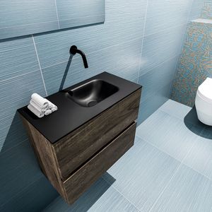 Mondiaz Ada 60cm toiletmeubel dark brown met wastafel urban rechts zonder kraangat