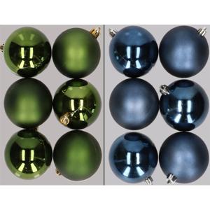 12x stuks kunststof kerstballen mix van donkergroen en donkerblauw 8 cm - Kerstbal