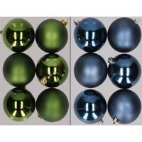 12x stuks kunststof kerstballen mix van donkergroen en donkerblauw 8 cm - Kerstbal - thumbnail