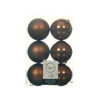 6x stuks kunststof kerstballen kaneel bruin 8 cm glans/mat - Kerstbal - thumbnail