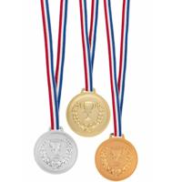 Carnaval verkleed medailles - met lint - 3x - goud/zilver/brons - kunststof - 6 cm - speelgoed