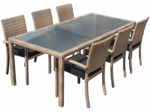Tuinset Valetta III met Belgrado stoelen - Cappuccino - Plat vlechtwerk