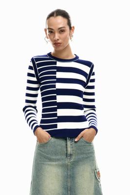 Geribde trui met strepen - WHITE - XL