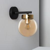 Wandlamp messing &apos;Laura&apos; zwart messing E27 fitting goud glas 21 cm