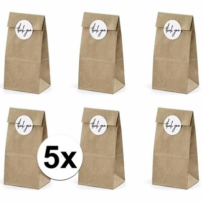 Bruiloft bedank zakjes - 30x stuks - met Thank You stickers - kraft papier - 8 x 18 x 6 cm