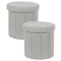 Poef/hocker - 2x - opbergbox - grijs - polyester/mdf - 38 x 38 cm