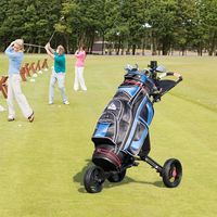 3-Wiel Golftrolley Opvouwbare Golftrolley Eenvoudige Duw- en Trekwagen Zwart - thumbnail