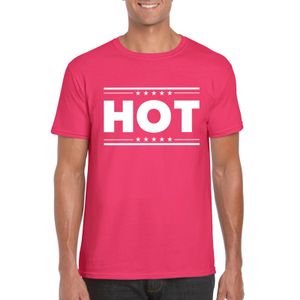 Fuschsia roze t-shirt heren met tekst Hot 2XL  -