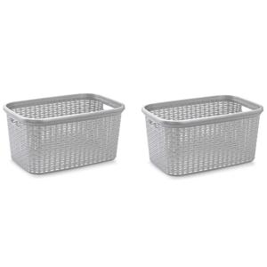 Plasticforte Wasmand - 2x stuks - 35 liter - rotan - zilvergrijs - kunststof - 53 x 36 x 26 cm