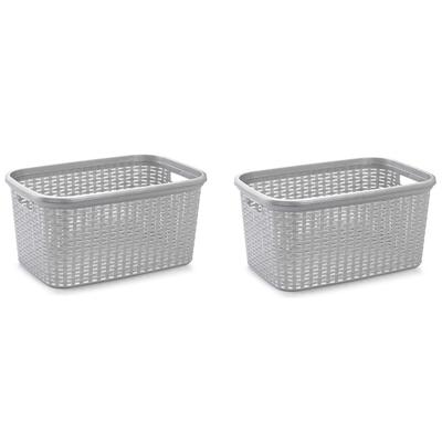 Plasticforte Wasmand - 2x stuks - 35 liter - rotan - zilvergrijs - kunststof - 53 x 36 x 26 cm