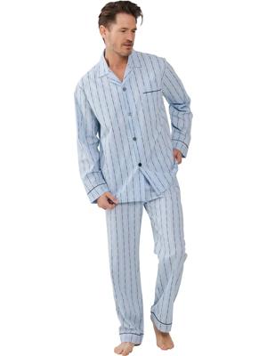 Heren Pyjama katoen met knoopsluiting - Doorknoop heren pyjama 100% katoen
