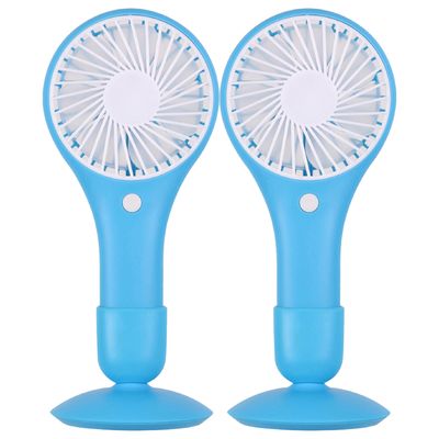 Draagbare USB ventilator met standaard - 2x - lichtblauw - kunststof - 20 x 10 cm