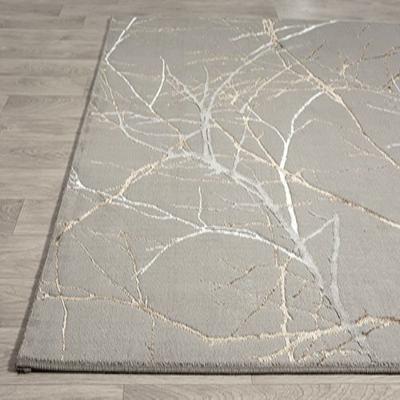 Laagpolig Takkendesing Vloerkleed Grijs/Goud-80 x 150 cm