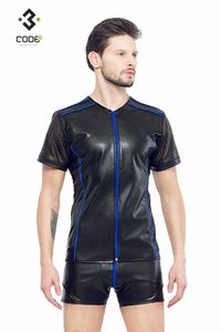 * Code8 by XXX COLLECTION Eco-leder shirt met Mesh mouwen (XS-S-M-3XL)