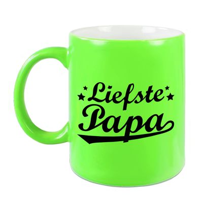 Liefste papa cadeau mok / beker neon groen 330 ml - verjaardag/ Vaderdag - feest mokken Liefste papa cadeau mok / beker neon groen 330 ml - verjaardag/ Vaderdag - feest mokken