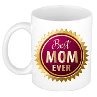 Best mom ever mok / beker wit met rozet - cadeau mama - Moederdag / verjaardag   -