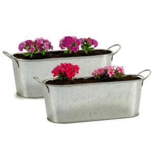 Plantenpot/bloempot teil - 2x - ovaal - zink - zilver - L32,8 x D11 x H11 cm