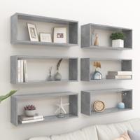 Wandschappen kubus 6 st 60x15x23 cm bewerkt hout betongrijs