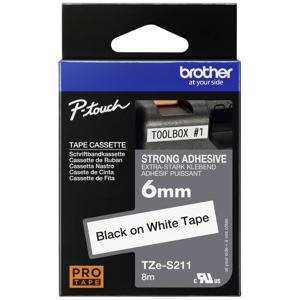 Brother TZe-S211 Labeltape extra sterk klevend Tapekleur: Wit Tekstkleur: Zwart 6 mm 8 m