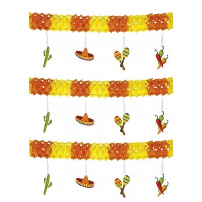 Boland Mexico slingers - 3x - 400 cm - papier - mexiaans thema - fiesta Boland Mexico slingers - 3x - 400 cm - papier - mexiaans thema - fiesta